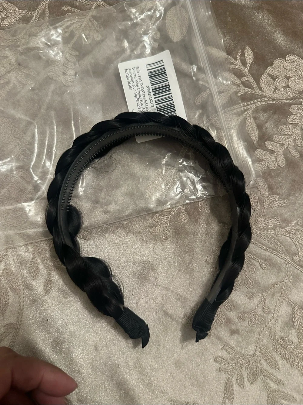 Black Braided Synthetic Hair Headband for Women